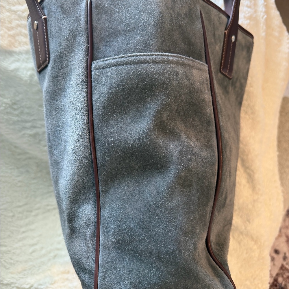 Coach Vintage Gray Suede-Brown Leather #5995 Tote 16.5x12.5 2003 - Picture 5 of 15